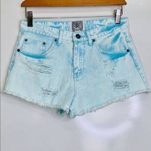 JESSIE JEANS Tea Bluel Aqua Ripped Cut Off Denim Shorts PacSun Size 27